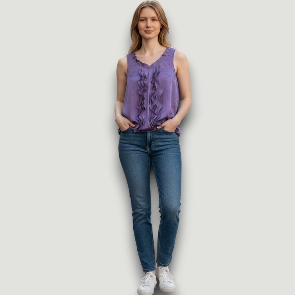 Ann Taylor Loft Blouse Womens Purple‎ S Petite Sleeveless Chic Officecore Pastel